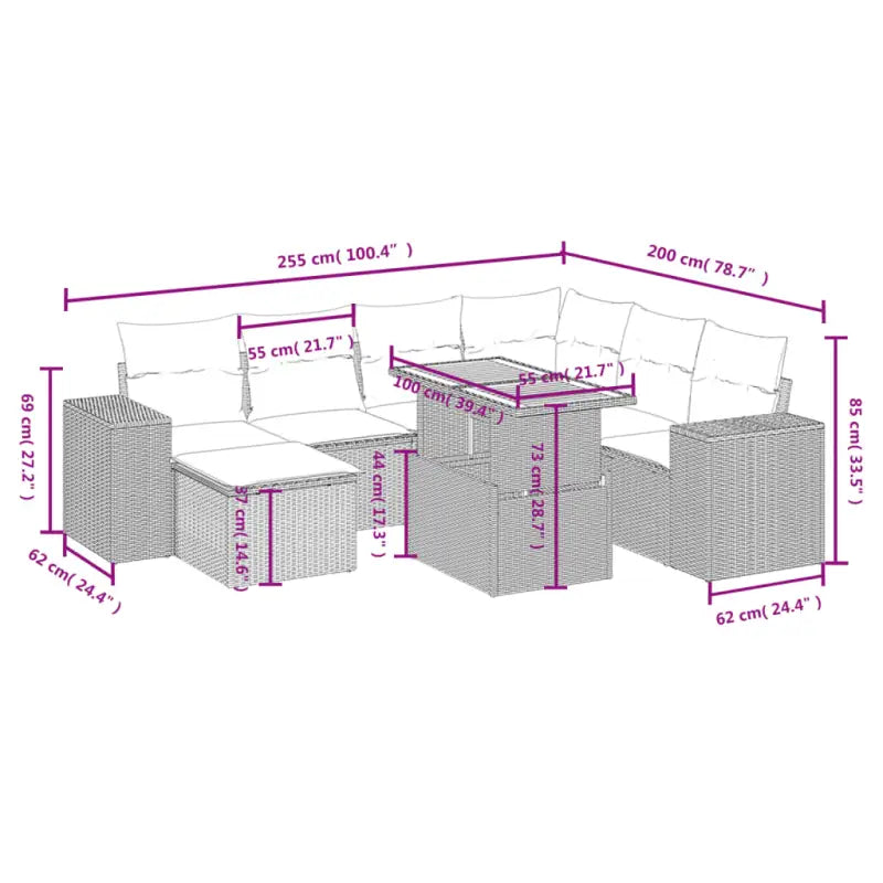 Zwart materiaal loungeset van gepoedercoat staal voor tuin en terras - Tuinsets