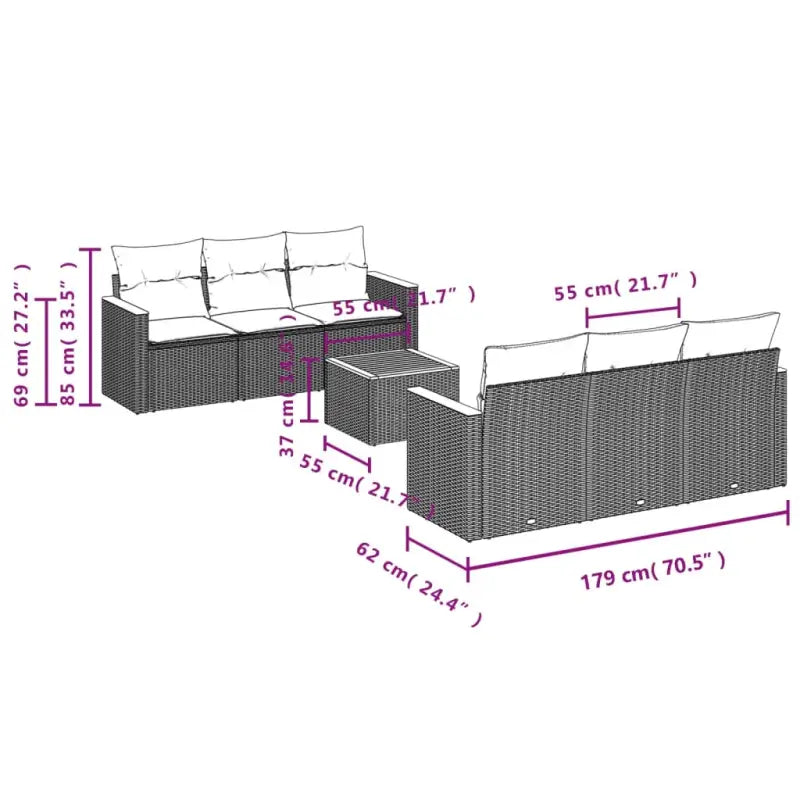 Zwart materiaal loungeset van gepoedercoat staal voor tuin en terras - Tuinsets