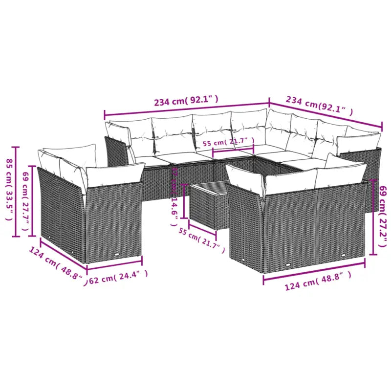 Zwart materiaal loungeset van gepoedercoat staal voor tuin of terras - Tuinsets