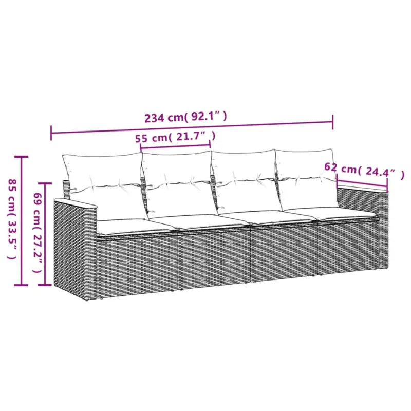 Zwart materiaal loungeset van poly rattan en gepoedercoat staal - Tuinsets