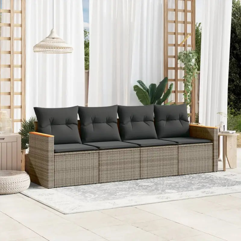 Zwart materiaal loungeset van poly rattan en gepoedercoat staal - Grijs / Zonder tafel - Tuinsets