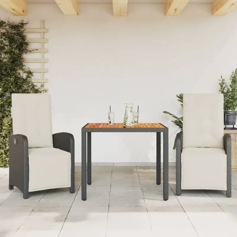 Zwart materiaal poly rattan tuinset voor een comfortabele zitervaring - Zwart en crème / 90 cm tafellengte - Tuinsets
