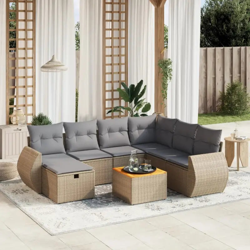 Zwart materiaal tuinset met gepoedercoat staal en afmetingen - beige mix en lichtgrijs / 3x hoek + 3x midden