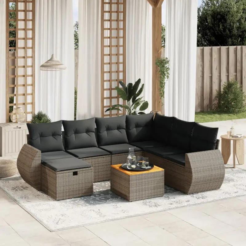 Zwart materiaal tuinset met gepoedercoat staal en afmetingen - grijs en donkergrijs / 3x hoek + 3x midden + voetensteun