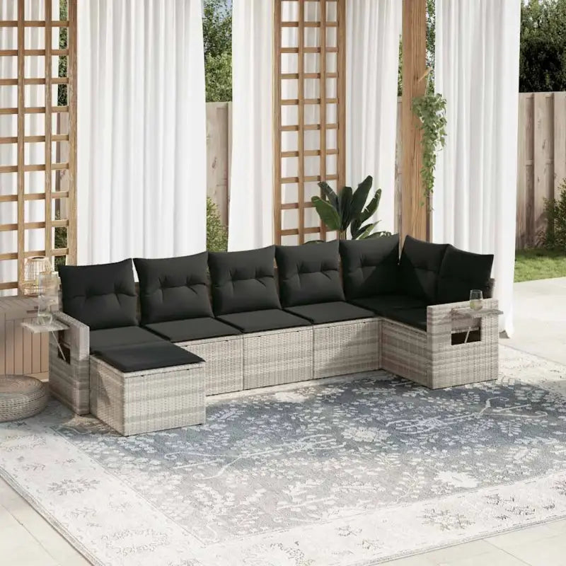 Zwart materiaal tuinset met gepoedercoat staal en perfecte afmetingen - Lichtgrijs / Met tafel - Tuinsets