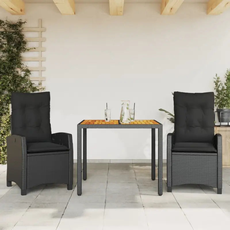Zwart materiaal tuinset met poly rattan en eenvoudig schoon te maken - 90 cm tafellengte / Zonder voetensteun - Tuinsets
