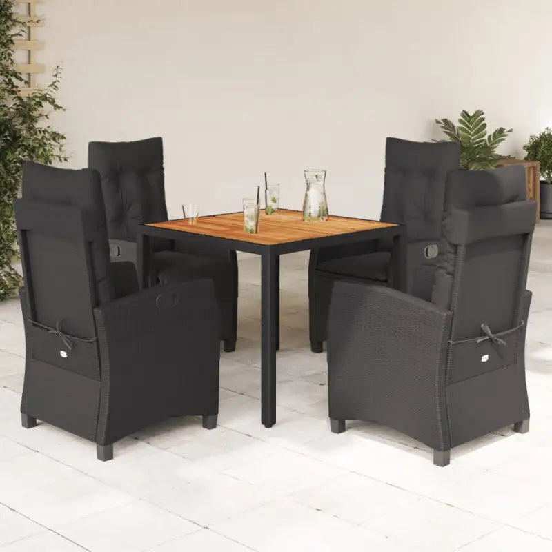 Zwart materiaal tuinset met poly rattan en eenvoudig schoon te maken - 90 cm tafellengte / Met voetensteun - Tuinsets