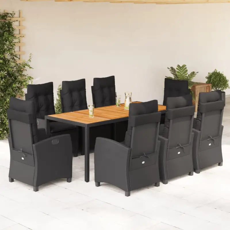 Zwart materiaal tuinset met poly rattan en eenvoudig schoon te maken - 190 cm tafellengte / Zonder voetensteun