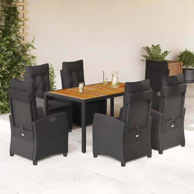 Zwart materiaal tuinset met poly rattan en eenvoudig schoon te maken - 150 cm tafellengte / Zonder voetensteun