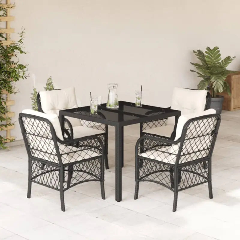 Zwart materiaal tuinset met poly rattan gemakkelijk schoon en duurzaam - Zwart en crème / 90 cm tafellengte - Tuinsets