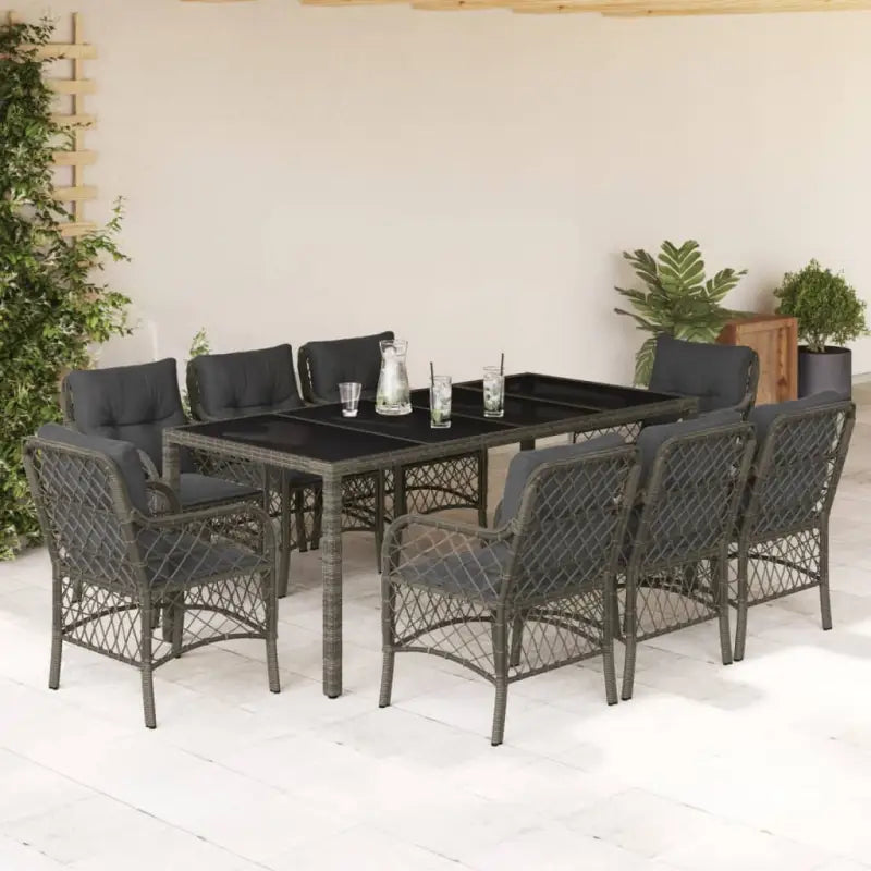 Zwart materiaal tuinset met poly rattan gemakkelijk schoon en duurzaam - Grijs / 190 cm tafellengte - Tuinsets