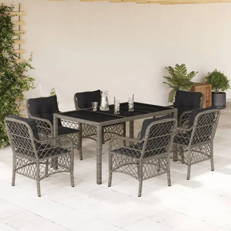 Zwart materiaal tuinset met poly rattan gemakkelijk schoon en duurzaam - Grijs / 150 cm tafellengte - Tuinsets