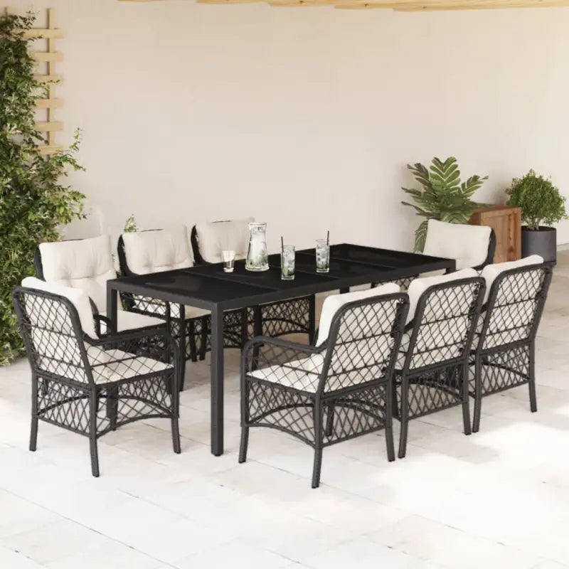 Zwart materiaal tuinset met poly rattan gemakkelijk schoon en duurzaam - Zwart en crème / 190 cm tafellengte - Tuinsets
