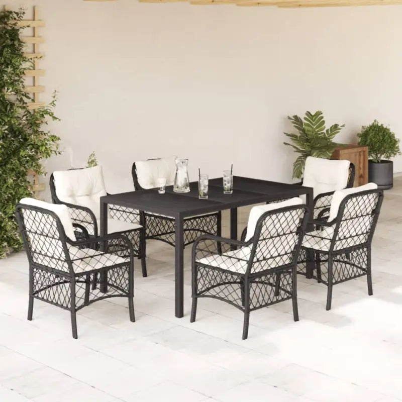Zwart materiaal tuinset met poly rattan gemakkelijk schoon en duurzaam - Zwart en crème / 150 cm tafellengte - Tuinsets
