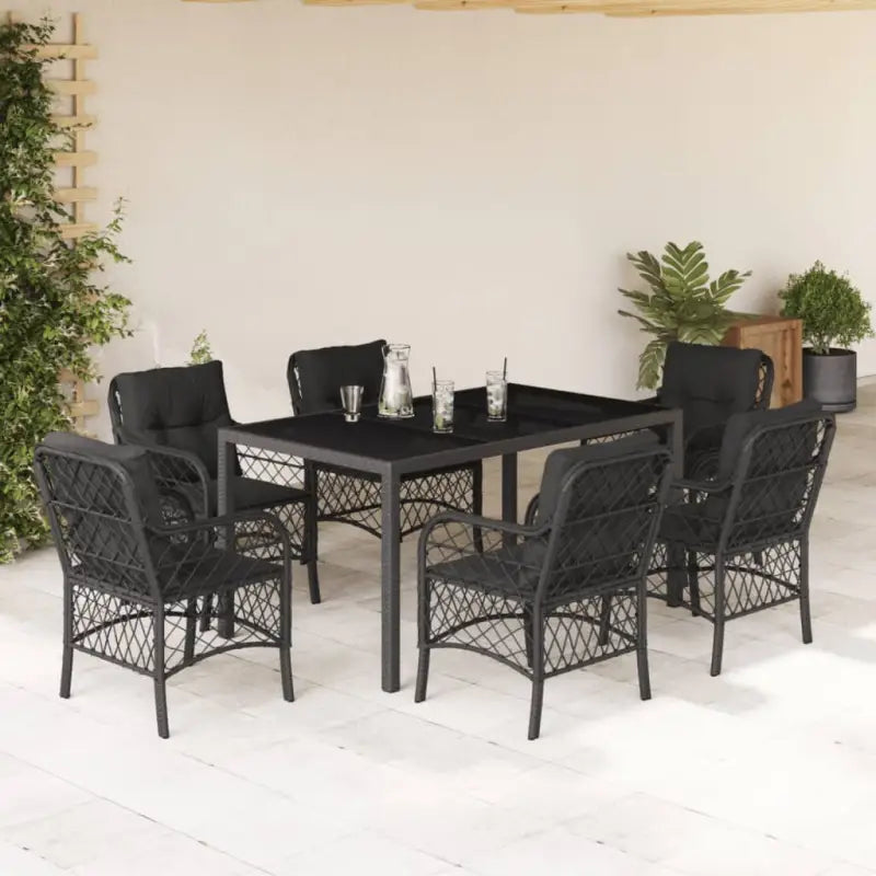 Zwart materiaal tuinset met poly rattan gemakkelijk schoon en duurzaam - Zwart / 150 cm tafellengte - Tuinsets