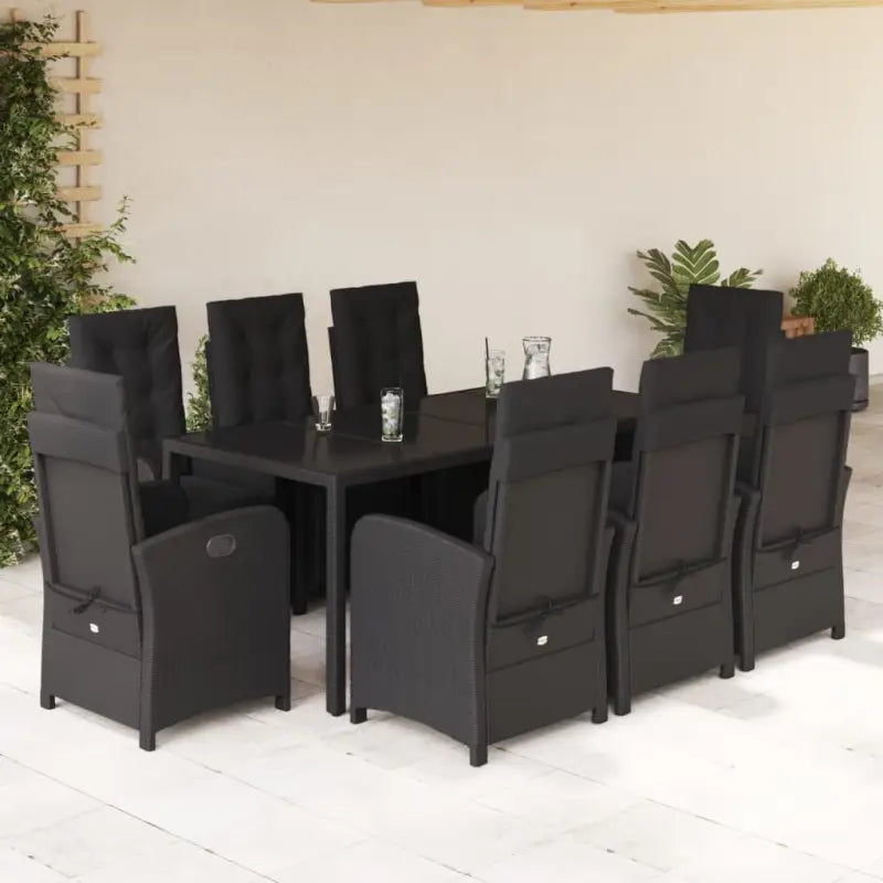 Zwart materiaal tuinset met poly rattan gemakkelijk schoon te maken - Zwart / 190 cm tafellengte - Tuinsets