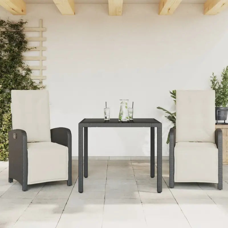 Zwart materiaal tuinset met poly rattan gemakkelijk schoon te maken - Zwart en crème / 90 cm tafellengte - Tuinsets
