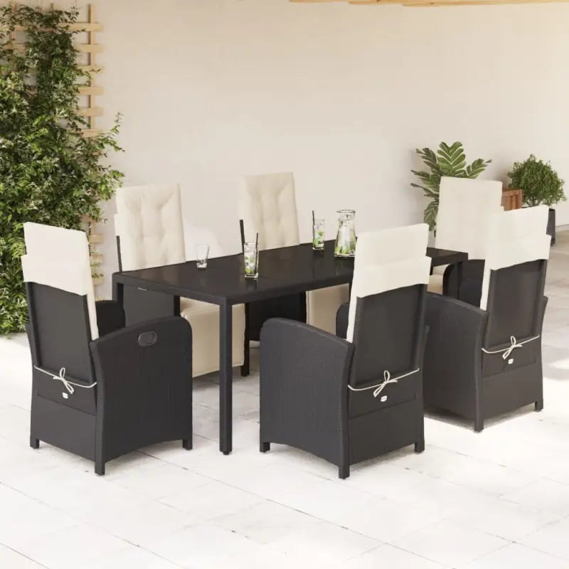 Zwart materiaal tuinset met poly rattan gemakkelijk schoon te maken - Zwart en crème / 190 cm tafellengte - Tuinsets