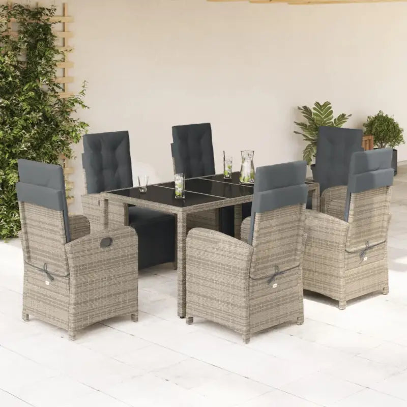 Zwart materiaal tuinset met poly rattan gemakkelijk schoon te maken - Grijs / 150 cm tafellengte - Tuinsets