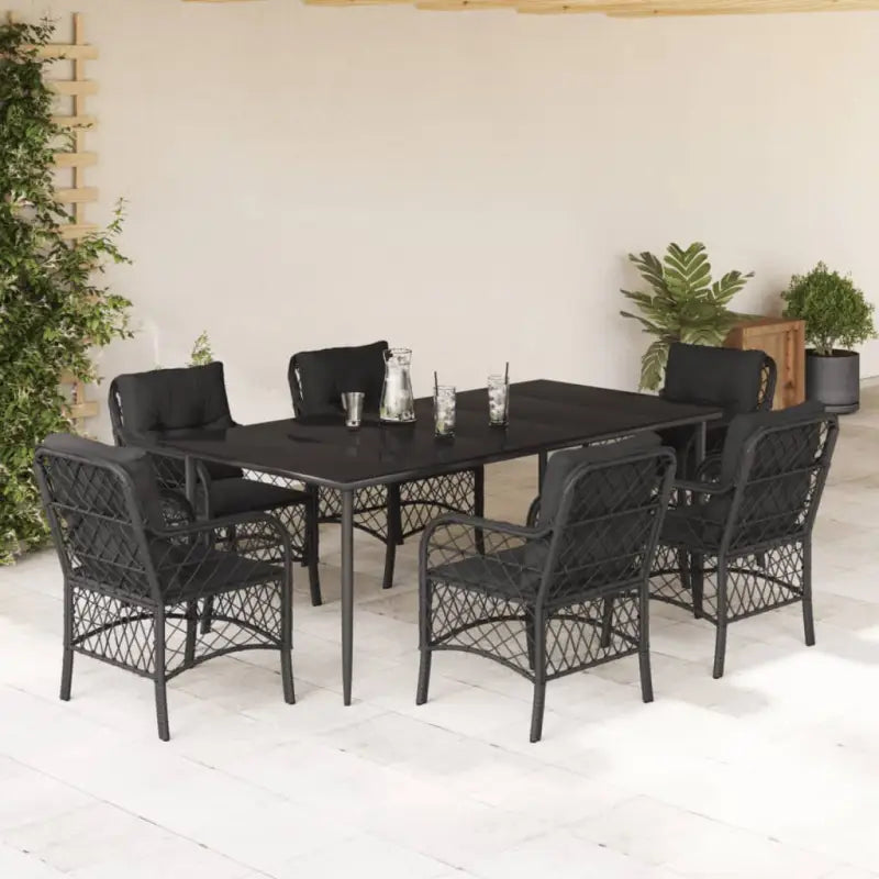 Zwart materiaal tuinset met poly rattan voor gemakkelijk schoon en duurzaam genot - 200 cm tafellengte / Puntige poot