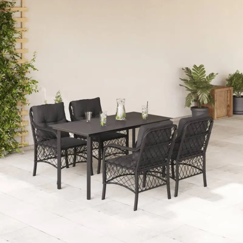 Zwart materiaal tuinset met poly rattan voor gemakkelijk schoon en duurzaam genot - 140 cm tafellengte / Ronde poot