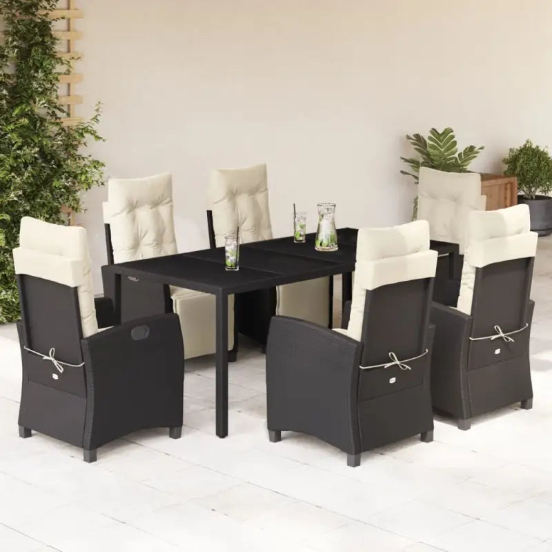 Zwart materiaal tuinset met poly rattan voor gemakkelijk schoon en duurzaam gebruik - Zwart en crème / 190 cm