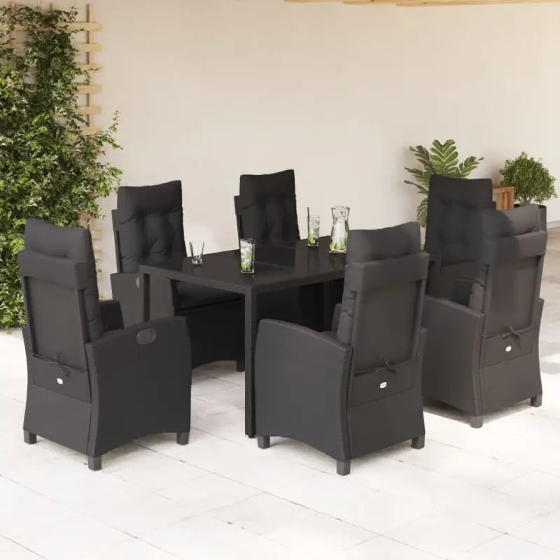 Zwart materiaal tuinset met poly rattan voor gemakkelijk schoon en duurzaam gebruik - 150 cm tafellengte / Zonder