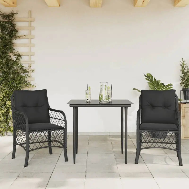 Zwart materiaal tuinset met poly rattan voor gemakkelijk schoon en duurzaam genot - 80 cm tafellengte / Puntige poot