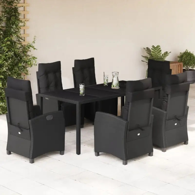 Zwart materiaal tuinset met poly rattan voor gemakkelijk schoon en duurzaam gebruik - Zwart / 190 cm tafellengte