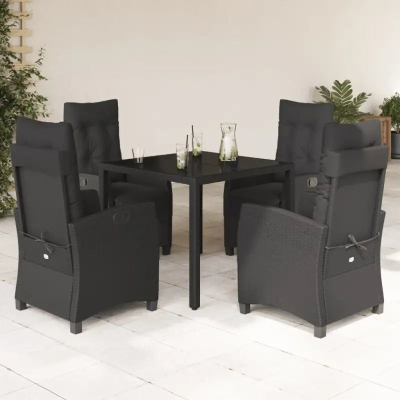 Zwart materiaal tuinset met poly rattan voor gemakkelijk schoon en duurzaam gebruik - Zwart / 90 cm tafellengte