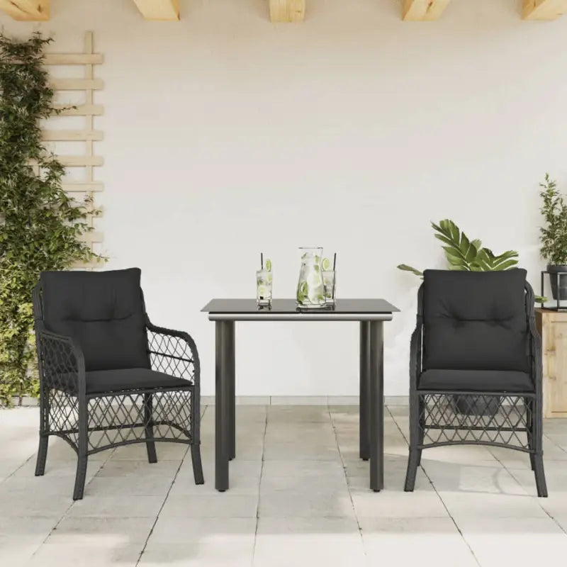 Zwart materiaal tuinset met poly rattan voor gemakkelijk schoon en duurzaam genot - 80 cm tafellengte / Ronde poot