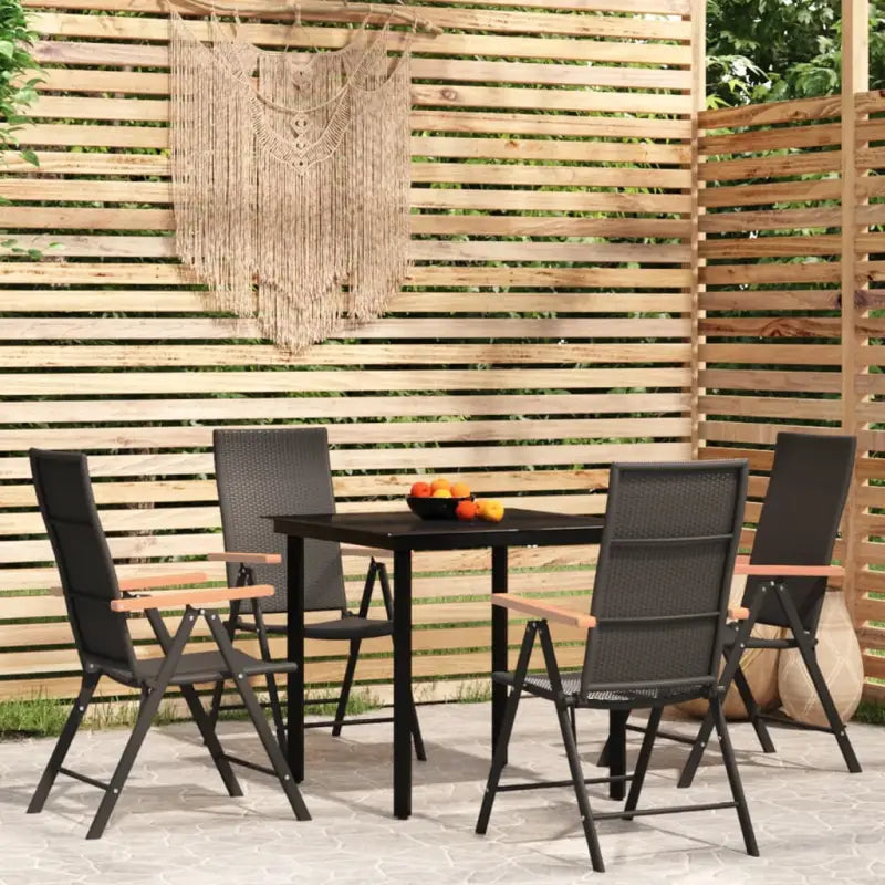 Zwart materiaal tuinset met stabiele gepoedercoate tuintafel - 80 cm tafellengte - Tuinsets