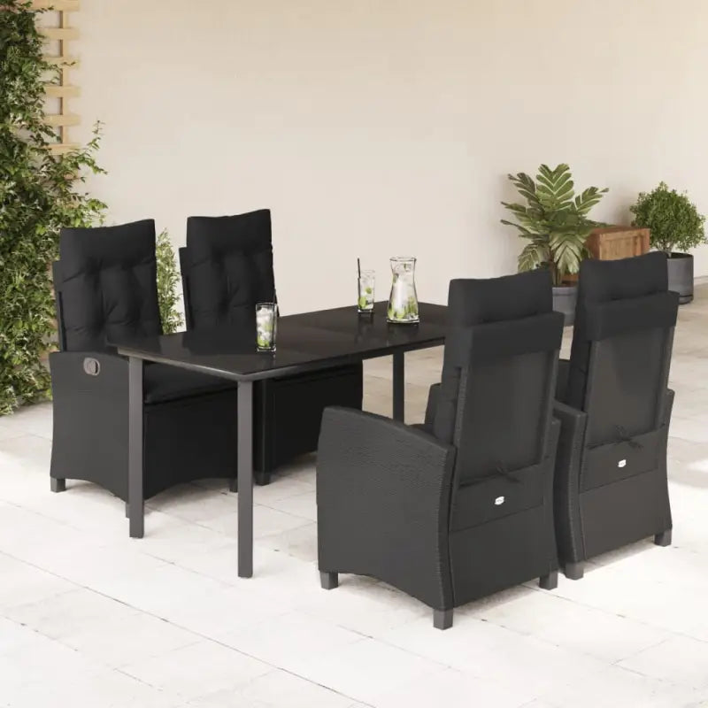 Zwart materiaal tuinset van poly rattan gemakkelijk schoon en duurzaam - 160 cm tafellengte / Zonder voetensteun