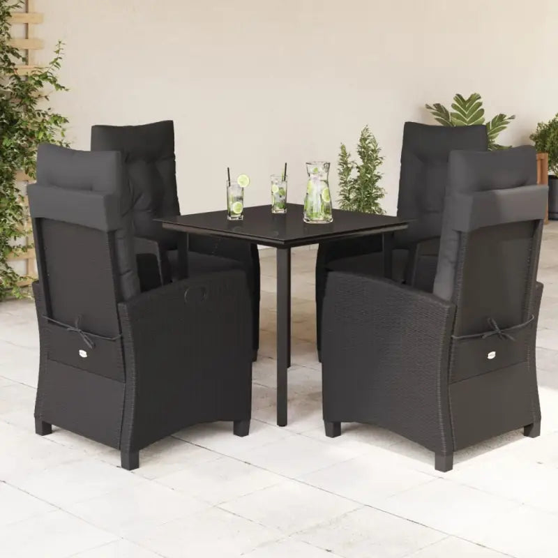Zwart materiaal tuinset van poly rattan gemakkelijk schoon en duurzaam - 80 cm tafellengte / Met voetensteun - Tuinsets