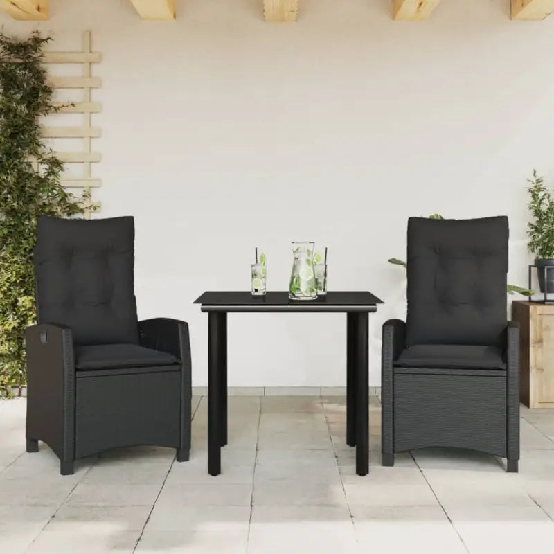 Zwart materiaal tuinset van poly rattan gemakkelijk schoon en duurzaam - 80 cm tafellengte / Zonder voetensteun