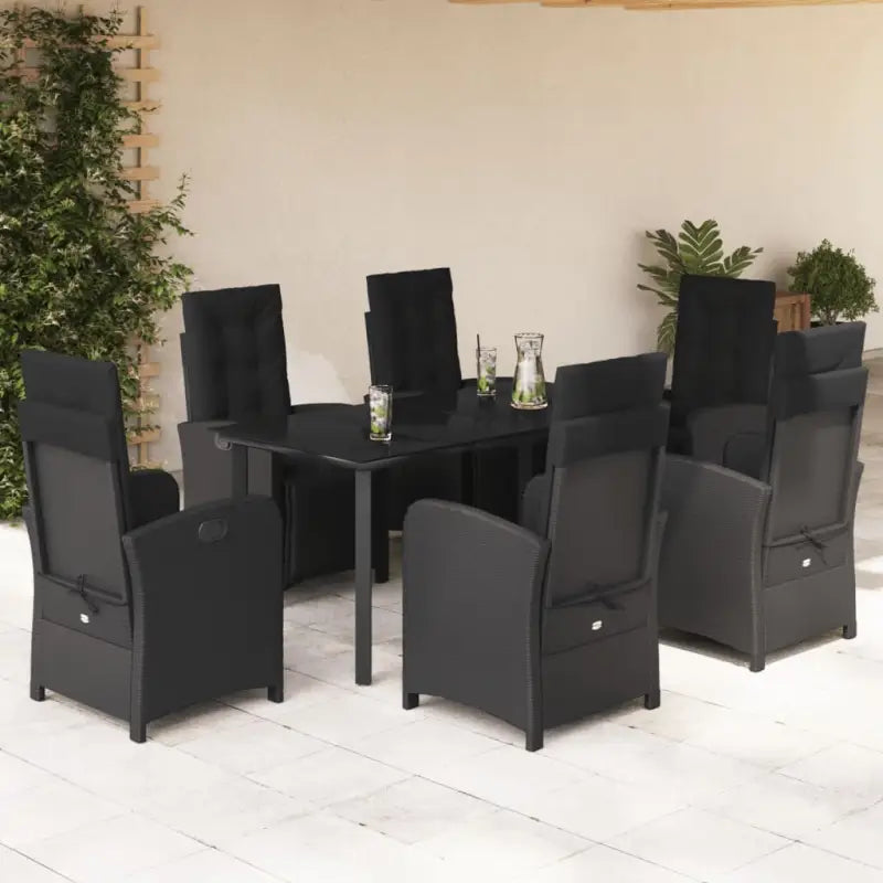 Zwart materiaal tuinstoelen met poly rattan en gemakkelijk schoon te maken - 160 cm tafellengte / Ronde poot - Tuinsets