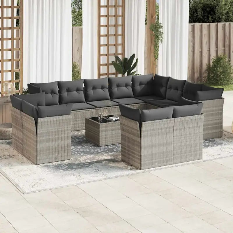 Zwart material loungeset met waterdichte tas en gepoedercoat staal - Lichtgrijs / Met tafel - Tuinsets
