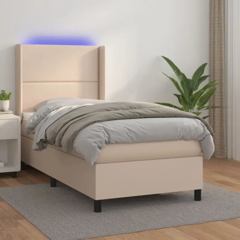 Zwart materialen boxspring met matras en LED voor een rustgevende slaapkamer - Cappuccino / 80 x 200 cm / Effen