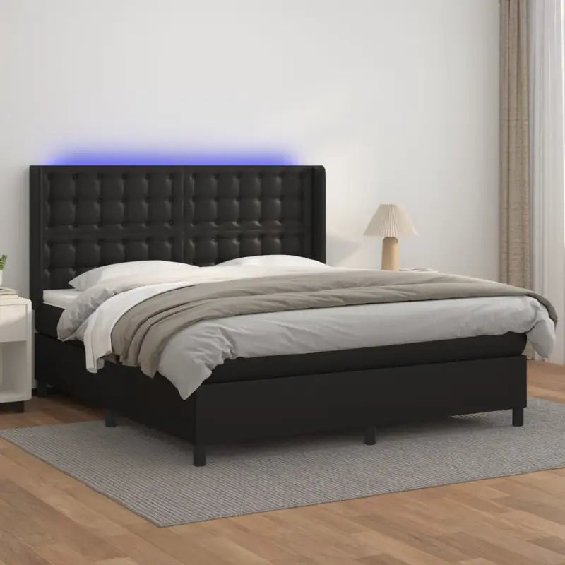 Zwart materialen boxspring met matras en LED voor een rustgevende slaapkamer - Zwart / 160 x 200 cm / knoppwn - Bedden