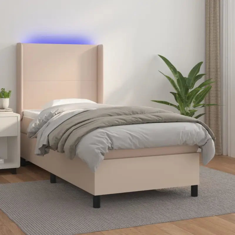 Zwart materialen boxspring met matras en LED voor een rustgevende slaapkamer - Cappuccino / 90 x 190 cm / Effen ontwerp