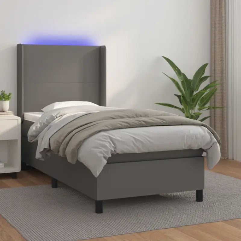 Zwart materialen boxspring met matras en LED voor een rustgevende slaapkamer - Grijs / 80 x 200 cm / Effen ontwerp