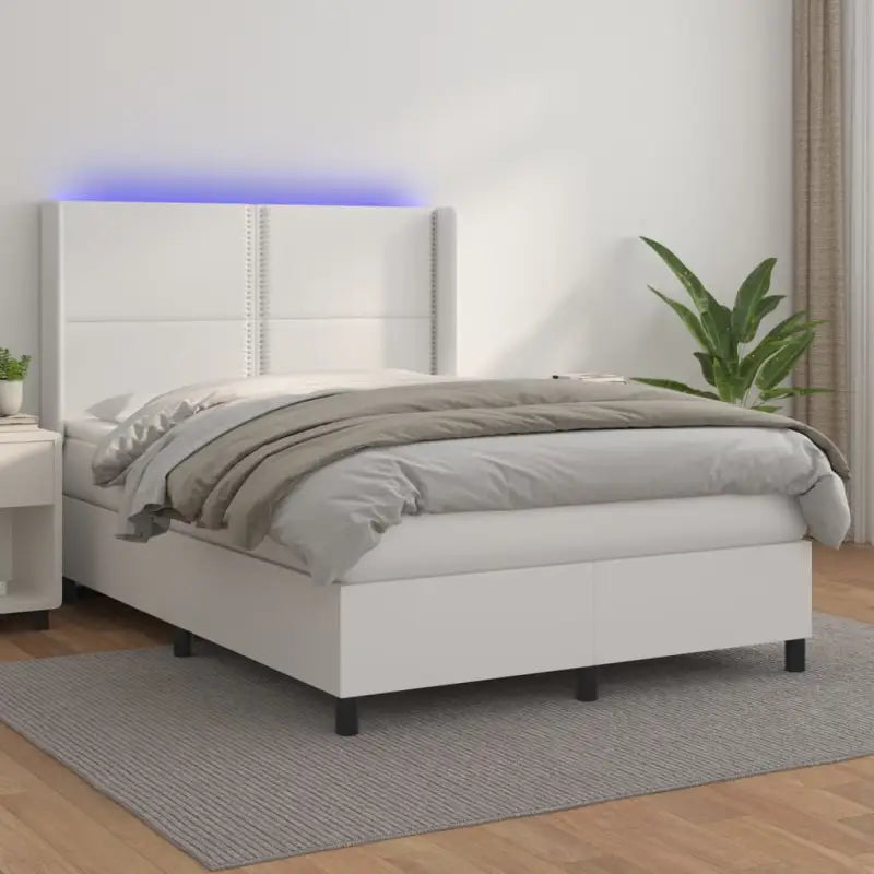 Zwart materialen boxspring met matras en LED voor een rustgevende slaapkamer - Wit / 140 x 190 cm / Effen met spijkers