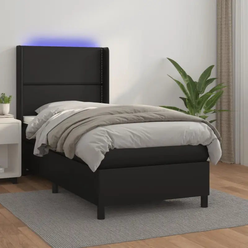 Zwart materialen boxspring met matras en LED voor een rustgevende slaapkamer - Bedden & bedframes