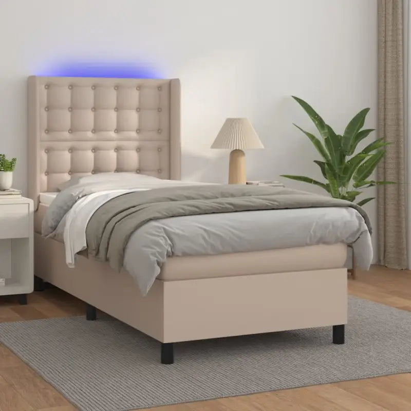 Zwart materialen boxspring met matras en LED voor een rustgevende slaapkamer - Cappuccino / 90 x 200 cm / knoppwn