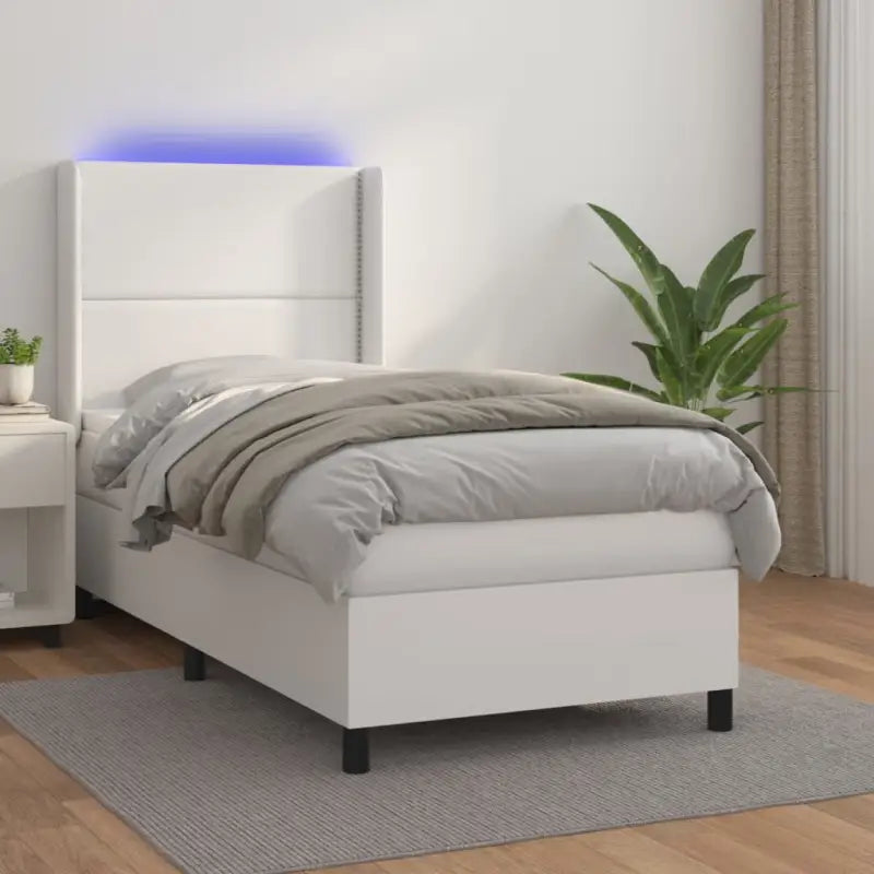 Zwart materialen boxspring met matras en LED voor een rustgevende slaapkamer - Wit / 100 x 200 cm / Effen met spijkers