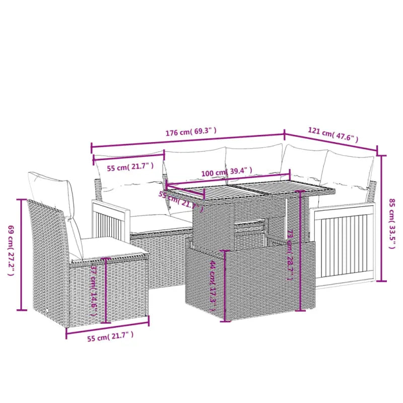 Zwart materialen loungeset met gepoedercoat staal en comfortabele afmetingen - Tuinsets