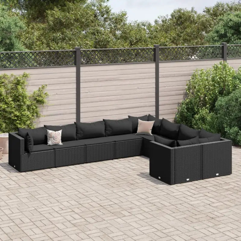 Zwart materialen loungeset met gepoedercoat staal en comfortabele afmetingen - Zwart / 4x hoek + 5x midden - Tuinsets
