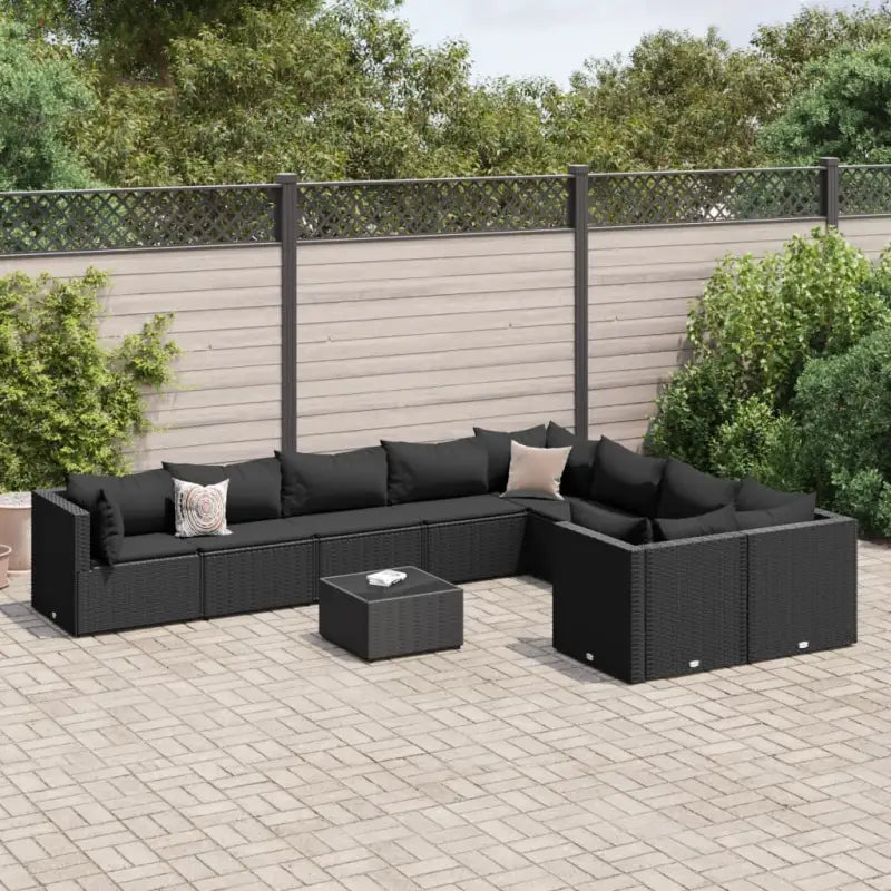 Zwart materialen loungeset met gepoedercoat staal en comfortabele afmetingen - Zwart / 4x hoek + 5x midden + Tafel