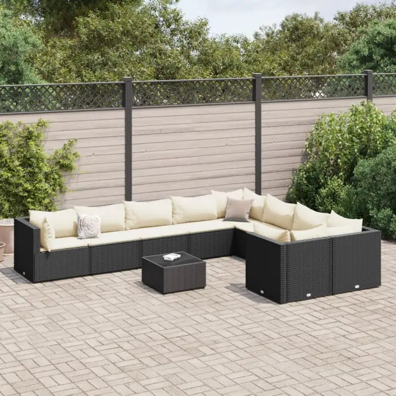 Zwart materialen loungeset met gepoedercoat staal en comfortabele afmetingen - Zwart en crème / 4x hoek + 5x midden