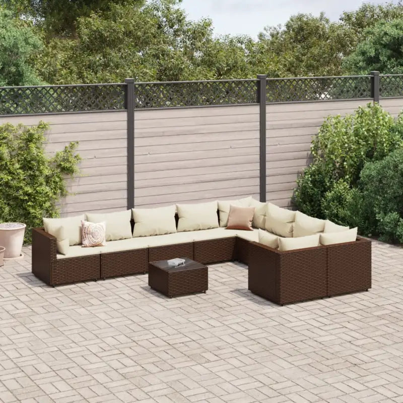 Zwart materialen loungeset met gepoedercoat staal en comfortabele afmetingen - Bruin en crème / 4x hoek + 5x midden